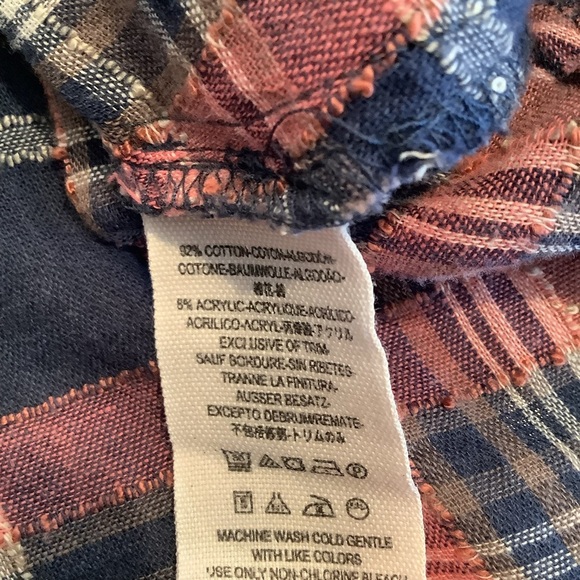 Free People Blue and Pink Popover Hooded Shirt Size Medium - Picture 5 of 8